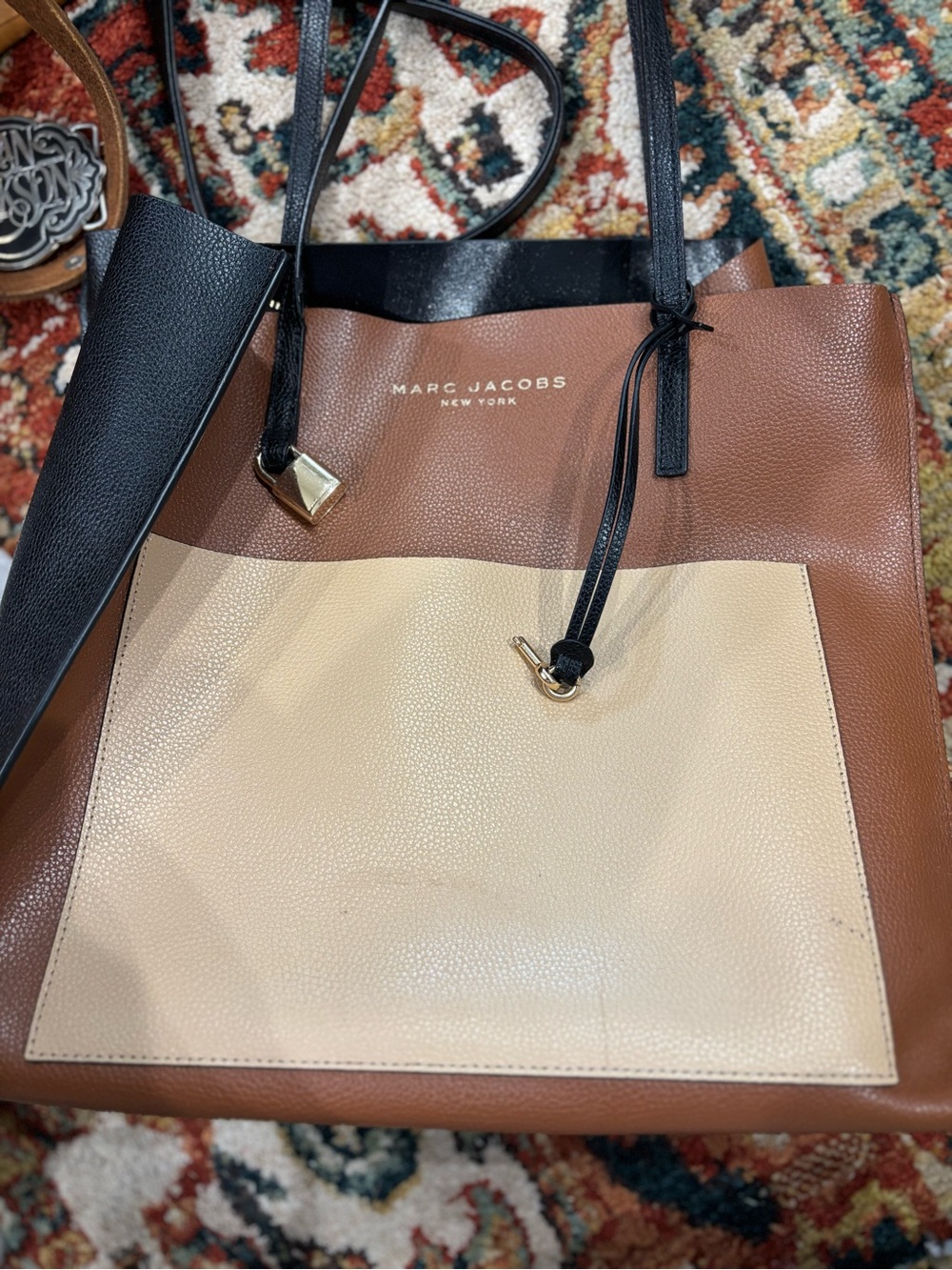 Marc Jacobs Brown, Cream & Black Colorblock Leather Tote